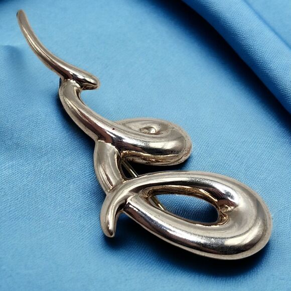 Vintage Modernist Sterling Silver 3" Brooch Pin Scribble Swirl 925 CNA Thailand - Picture 3 of 5